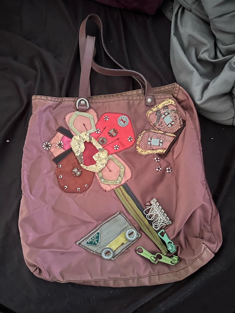 Prada Mauve Patchwork Tote with Multicolor Appliqué